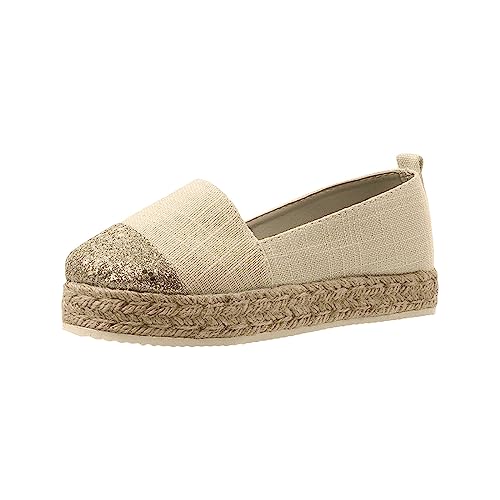 Freizeitschuhe Damen Schlupfschuhe Damen Sommer, Plattform Canvas Schuhe Leinen Sohle Espadrilles Vorne Geschlossen Plateausohle Leichtgewichts Sommerschuhe Strohsandalen Muffin-Sandalen von Generisch