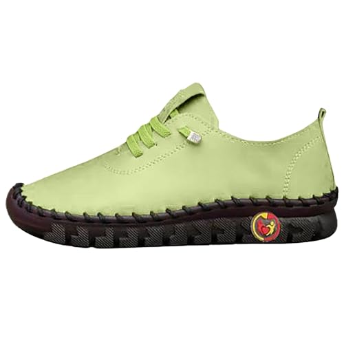 Freizeitschuhe Damen Stiche Plateau Leder Schuhe Schnür Atmungsaktiv Walkingschuhe Flach Weiche Sohle Sportschuhe rutschfeste Turnschuhe Bequeme Mokassins Business Casual Schuhe FüR Alltag von Generisch