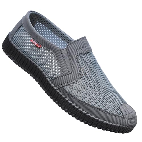 Freizeitschuhe Herren Sommer Senioren Mesh Stoffschuhe Leicht Flach Gesundheitsschuhe Atmungsaktiv Ohne SchnüRsenkel Loafer Bequeme Sneaker Weiche Sohle Fitnessschuhe Outdoor Sportschuhe von Generisch