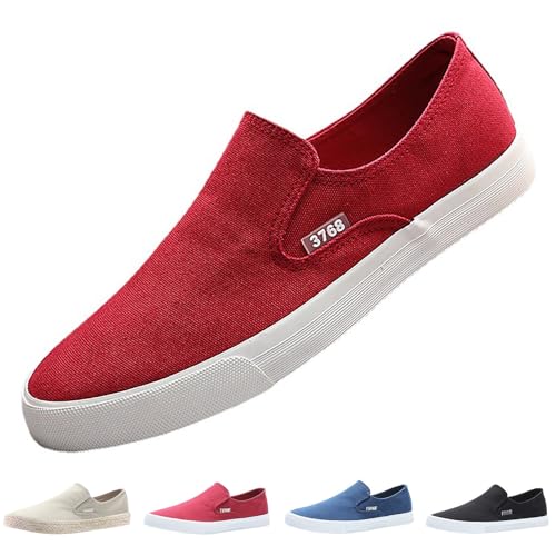 Freizeitschuhe Herren Sportlich Sneaker Herren Retro Stoffschuhe Atmungsaktiv Turnschuhe Rutschfest Flache Schuhe Sommerschuhe Leichte Walkingschuhe Red Wanderschuhe Canvas Herrenschuhe Business von Generisch
