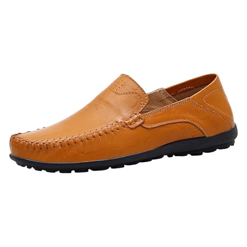 Freizeitschuhe Herren mit Obermaterial aus Leder Bequeme Lederschuhe Weite H Einzelne Fuß Steigbügel Schuhe Dämpfung Halbschuhe Leichte Loafer Atmungsaktive Mokassins Chunky Leder-Slipper von Generisch