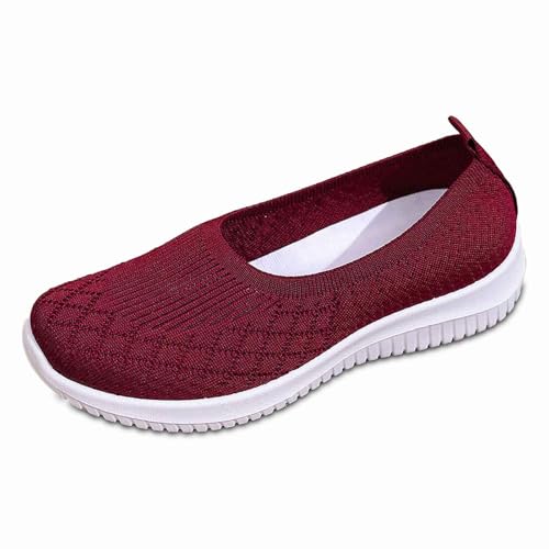 Freizeitschuhe für Damen für den Alltag. Atmungsaktives Gewebe. Geschlossene Zehenpartie Ferse. Vielseitiges Schuhwerk für Frühling Sommer. Ideal zum Kombinieren mit Freizeithosen. (Red, 40) von Generisch