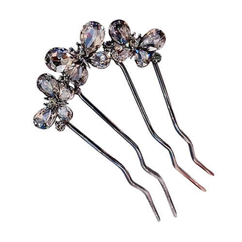 French Hair Pin - Vierzinkig Strassstein Haarschmuck Styling Accessoires | U-Förmige Haar Seiten Kämme - Für Damen Mädchen Hochzeit Festliches Bankett Party Feier von Generisch