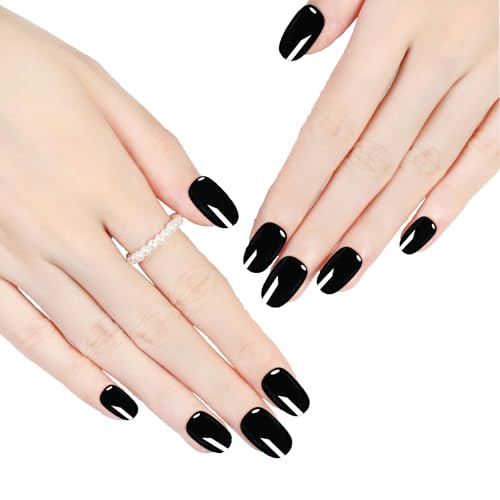 French Press On Nails Kurz Eckig,Nägel zum aufkleben,Künstliche Fingernägel zum Aufkleben für Frauen Mädchen Nail Art Maniküre (Schwarz) von Generisch