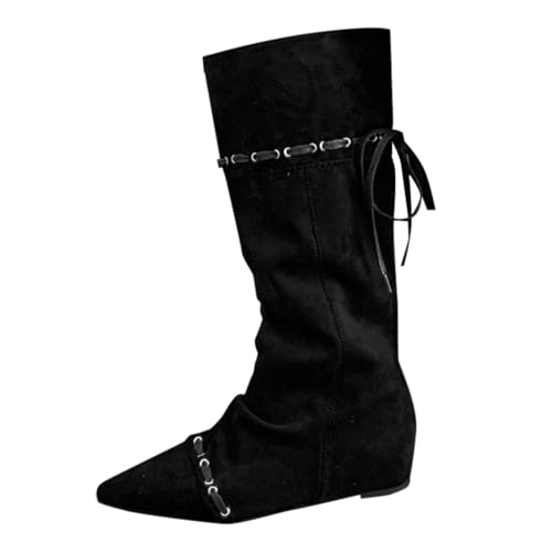 French Supersoft Suede Stacking Pleated Boots Damen New Folding Two Wearing Western Denim Wellies Women, Schwarz , 38.5 EU von Generisch