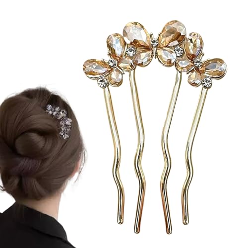 French Twist Haarnadel - 4-Zacken Strasssteine Hochsteckfrisur Styling Zubehör | U-Form Haarklammer - Für Damen Mädchen Hochzeit Festliches Bankett Party Feier von Generisch