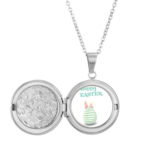 Frohe Ostern Festival Egg Stripe Medaillon Halskette halten Bild Schmuck Geburtstagsgeschenk von Generisch