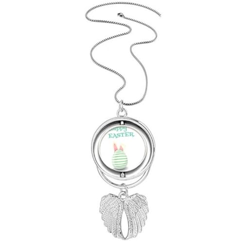Frohe Ostern Festival Ei Streifen Anhänger Engelsflügel drehbare Halskette Schmuck von Generisch
