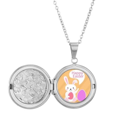 Frohe Ostern Festival Eierhase Medaillon Halskette halten Bild Schmuck Geburtstagsgeschenk von Generisch