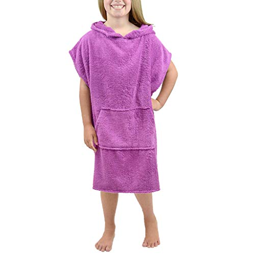 Frottee Bademantel Damen: mit Kapuze Baumwolle Flauschiges Jungen Kinder Badeponcho Fleece-Bademantel Saugstark Weicher Unisex Poncho Handtuch Kinderbademantel Groß Badeponcho Bademantel von Generisch