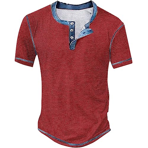 Frottee Shirt Herren Herren Kurzarm Sommer Casual Tops Herren T-Shirts Seidenhemd Herren (Red, XXL) von Generisch