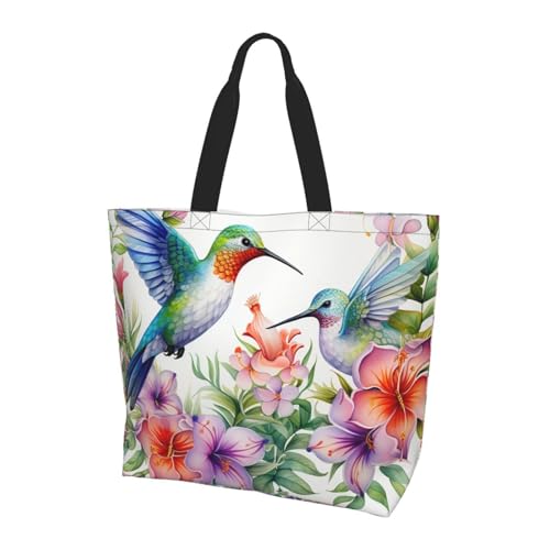 Frühling Kolibri Tote Bag Damen Schulterhandtaschen Blumen Blätter Einkaufstaschen Wasserabweisend Große Handtasche mit Innentasche für Arbeit Reise Schule Frühling Kolibri Tote Bag Damen Schulterhandtaschen Blumen Blätter Einkaufstaschen Wasserabweisend Große Handtasche mit Innentasche für Arbeit Reise Schule von Generisch