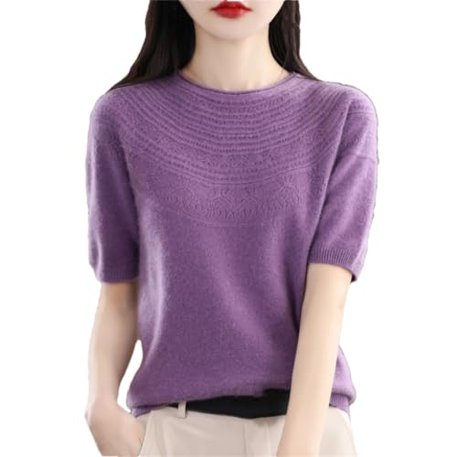 Frühling und Herbst Damen O-Ausschnitt Halbarm Pullover Casual Merino Wolle Sweater T-Shirt, 5, L von Generisch
