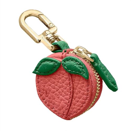 Fruit Keychain Coin Purse for Girls - Cute Mini Zipper Pouch in Strawberry or Cherry Shape, Small Leather Wallet Bag Charm for Backpack, Purse, or School Accessories, pfirsich von Generisch