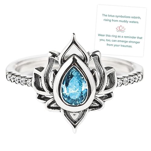 Fuck My Trauma Lotus Ring, S925 Silber einstellbar Lotusblume Ringe, hochpoliert anlaufen Zirkon eingelegt, Inspirational Ring Schmuck Geschenke für Frauen Schwestern Freunde (Blau,8) von Generisch