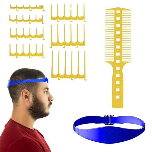 Für Männer – Verstellbare Haarschneideanleitung und Rasierschablone für Halsausschnitt, 7 Kammzähne, 1 Silikonband-Schablone und 1 Kamm für präzises Haarstyling von Generisch