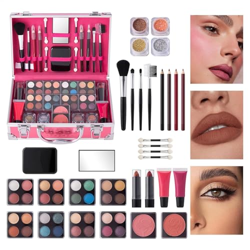 Full Face Makeup Kit | Full Beginners Makeup Kit with Train Case - Girls Makeup Box Includes Eyeshadow, Lipgloss, Highlighter, Blush, Brushes and More for Valentine's Day von Generisch
