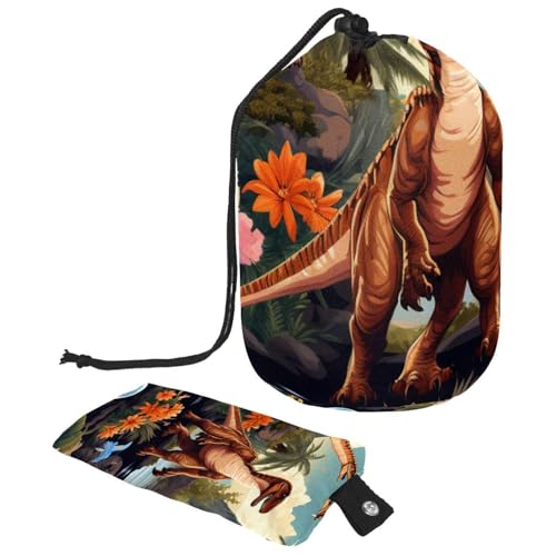 Fun Art Dinosaurier-Weltreise-Kosmetiktasche, Make-up-Tasche für Frauen, faltbare Kordelzug-Reise-Kosmetiktasche, tragbare Kulturbeutel, Fun Art Dinosaurierwelt, von Generisch