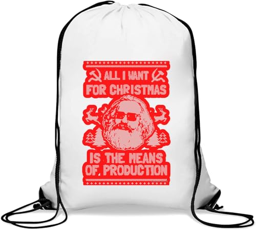 Funny All I Want for Christmas is The Means of Production Karl Marx Gym Sack Casual Drawstring Bag White von Generisch