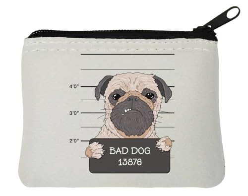 Funny Pug Mug Shot Bad Dog Neopren-Geldbörse 10 x 11 cm, Weiß Funny Pug Mug Shot Bad Dog Neopren-Geldbörse 10 x 11 cm, Weiß von Generisch