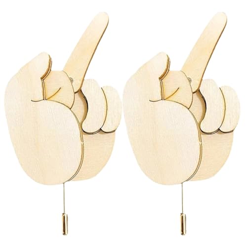 Funny Wooden Finger Brooch, Funny Middle Finger Pin DIY Kit, Flippable Finger Pins Gag Gift for Men Women Interactive Mood Expressing Pin (2pcs) von Generisch