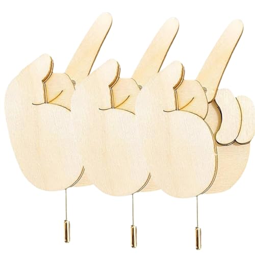 Funny Wooden Finger Brooch Pin, Interactive Mood Expressing Pin, Funny Middle Finger Pin DIY Kit Flippable Finger Pins Gag Gift for Men Women (3pcs) von Generisch