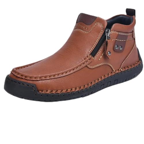 FußWohl OrthopäDische Premium-Stiefel, Seitlichem Reißverschluss und handgenähtem Design, Casual Leather Slip Walking Boots (Braun, M, Erwachsene, 42, Numerisch, EU Schuhgrößensystem, M) von Generisch