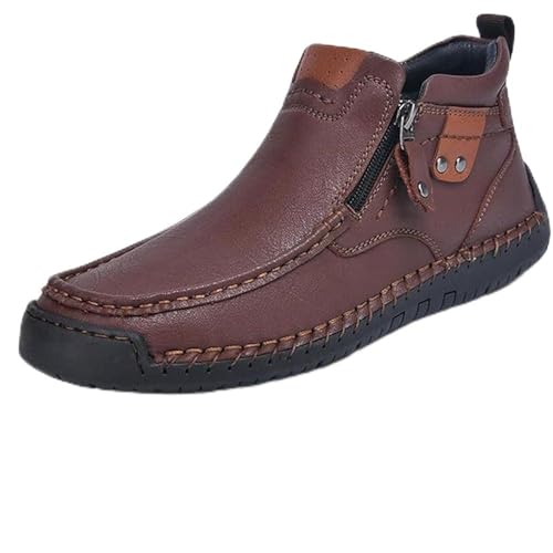 FußWohl OrthopäDische Premium-Stiefel, Seitlichem Reißverschluss und handgenähtem Design, Casual Leather Slip Walking Boots (Dunkelbraun, M, Erwachsene, 45, Numerisch, EU Schuhgrößensystem, M) von Generisch