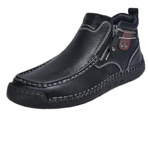 FußWohl OrthopäDische Premium-Stiefel, Seitlichem Reißverschluss und handgenähtem Design, Casual Leather Slip Walking Boots (Schwarz, M, Erwachsene, 46, Numerisch, EU Schuhgrößensystem, M) von Generisch