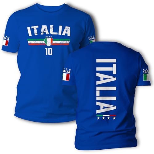 Fußball T-Shirt Italien - Italia - T Shirt EM WM - Kurzarm Tshirt - Fußballdress - Trikot - Geschenkidee - Rücken - Trainingstshirt - Fußballtrikot - für Herren Damen und Kinder - Squadra Azzurra von Generisch