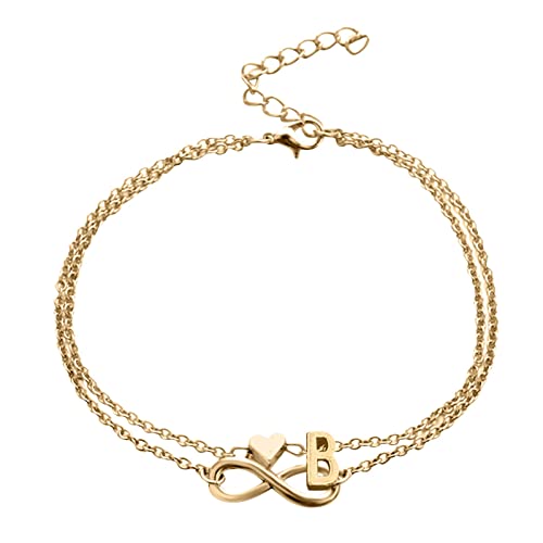 Fußkettchen für Damen Weibliche Armbänder Buchstaben Buchstaben Kette Doppelte Initiale 26 Brief Für Frauen Fußkettchen Schmuck Fuß Herz Wolf (B, One Size) von Generisch
