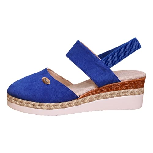 Fuzzy Cute Wedge Sandals Dressy Suede Western 2025 Casual Spring Comfy Trendy Slip On Summer Solid Cutes Closed Toe Platform Work Office Plus Size Sexy Damen Strand, blau, 39.5 EU von Generisch