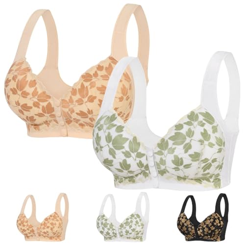 Gänseblümchen-BHs für ältere Frauen, Spitzen-BH mit floralem Knopf, ohne Bügel, Übergröße, atmungsaktiv, Push-Up-Front-Druckknopfverschluss, 2 Stück - C, 120 D Gänseblümchen-BHs für ältere Frauen, Spitzen-BH mit floralem Knopf, ohne Bügel, Übergröße, atmungsaktiv, Push-Up-Front-Druckknopfverschluss, 2 Stück - C, 120 D von Generisch