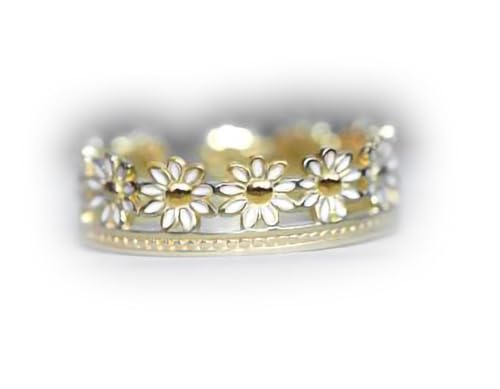 Gänseblümchen Ring. Vergoldetes Sterlingsilber und weisse Emaille von Generisch