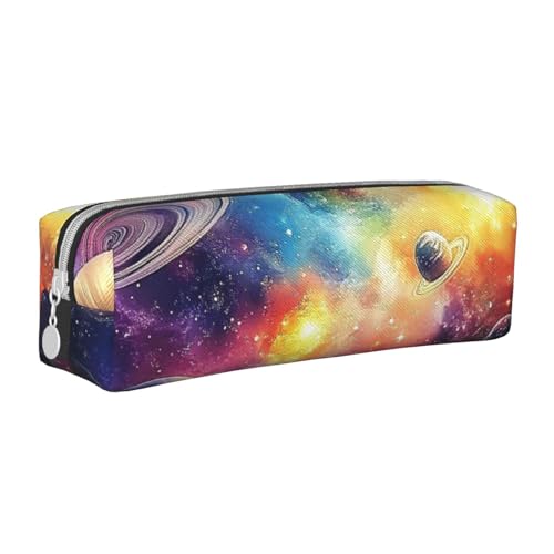 Galactic Space Federmäppchen, tragbar, zylindrisch, mit Reißverschluss, Kosmetiktasche, Leder, weiß, Einheitsgröße, Schulrucksack von Generisch
