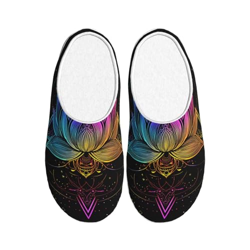Galaxy Lotus Damen Hausschuhe Flanell Haus Pantoffeln für Männer Ethno Blume rutschfeste Warme Winterschuhe für Indoor Outdoor, mehrfarbig, X-Small Men/ Large Women von Generisch