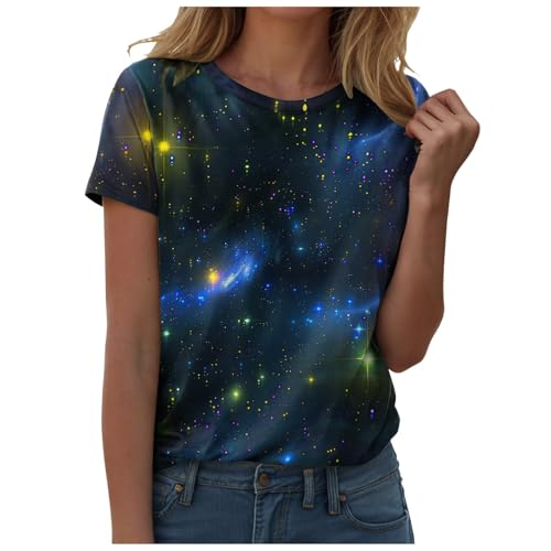 Galaxy Shirt Damen Galaxy Kostüm Damen Tshirt T Shirt Galaxie Universum Stern Weltraum Grafik 3D Bedrucken Glitzer Oberteile Für Karnevalskostüme (Black a, XL) von Generisch