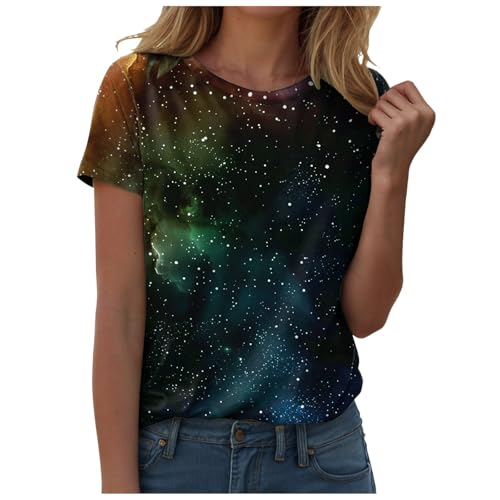 Generisch Damen Galaxy Kostüm Damen T Shirt Galaxie Universum Stern Weltraum Grafik 3D Bedrucken Glitzer Oberteile Für Karnevalskostüme (Schwarz c, XXL) von Generisch