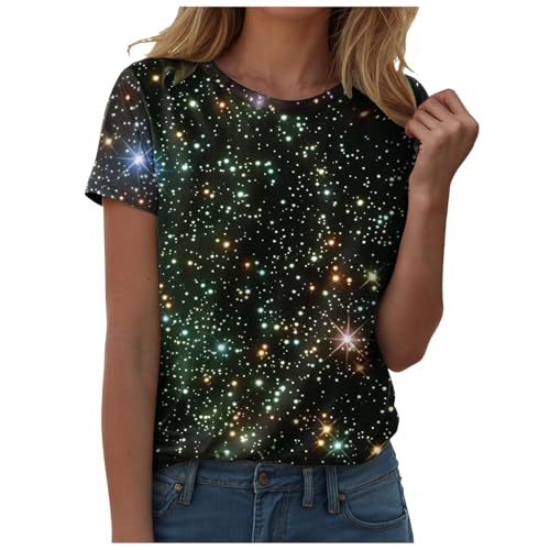 Galaxy Shirt Damen Galaxy Kostüm Damen Tshirt T Shirt Galaxie Universum Stern Weltraum Grafik 3D Bedrucken Glitzer Oberteile Für Karnevalskostüme (Black d, S) von Generisch