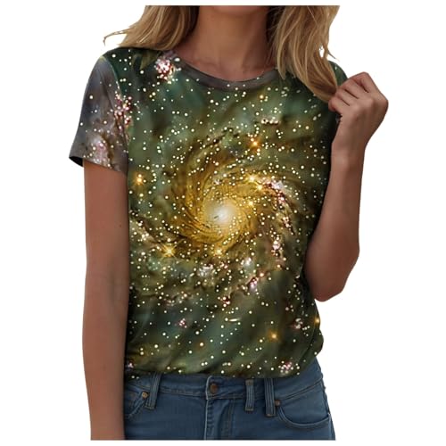 Generisch Damen Galaxy T-Shirt Gold-c M - Galaxie Weltraum Glitzer 3D Druck Glitzer Oberteil Für Karnevalskostüme von Generisch