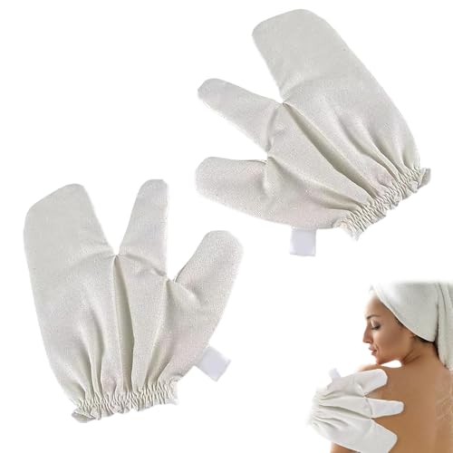 Garshana Massagehandschuhe aus Rohseide, Peeling-Duschhandschuhe mit elastischen Handgelenkbändern für Bad, tiefe Körper-, Gesichtspeeling-Handschuhe für Männer und Frauen, Beige, 2 Stück von Generisch