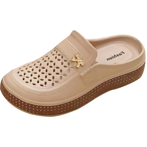 Gartenschuhe Damen Slip-On Pantolette Aushöhlen Geschlossene Zehe Hausschuhe Leichte Outdoor Pantoletten Freizeit Atmungsaktive Clogs Dicke Sohle Sandalen Bequeme Badelatschen von Generisch