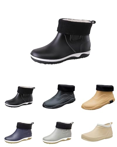 Gartenschuhe Herren Wasserdicht Kurz Regenstiefeletten Rutschfest Dicke Gartenstiefel Outdoor Neopren Arbeitsschuhe Bequem Gefüttert Thermo Winterstiefel Langschaft Gummistiefel Schwarz 39 von Generisch