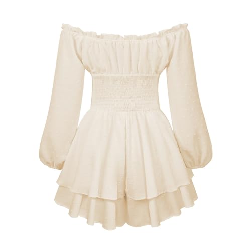 Gebauschtes Rüschenkleid mit integrierten Shorts, schulterfrei, Stufenkleid aus Chiffon, Freizeitkleid von Generisch