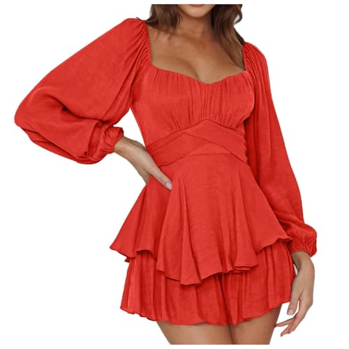 Gebauschtes Rüschenkleid mit integrierten Shorts, schulterfrei, Stufenkleid aus Chiffon, Freizeitkleid von Generisch