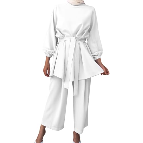 Gebetskleidung Muslim Damen Langarm Top + Lang Hose 2 Teiler Ramadan Outfit Zweiteiler Damen Elegant Hausanzug Rundhals Lounge Set Robe Bescherung von Generisch