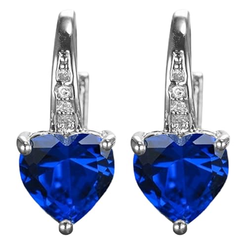 Gebürstete Silberne Ohrringe Zircon Multi Color Fashion Simple Earrings Fashion Earrings Zircon Ear Peach Heart Multi Color Jewelry Lange Diamantohrringe (Blue, One Size) von Generisch