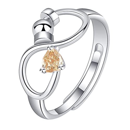 Geburtssteine Rotierender -Angst Dekompressionsring Dekompressionsring Geburtstagsgeschenk für sie Minimalistischer Kristallring Geburtssteine Strassring Modeschmuckring (Beige, One Size) von Generisch