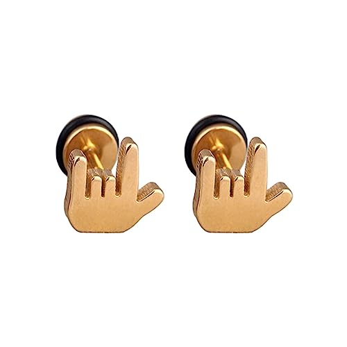 Gefälschte Herrenohrringe Ohrstecker mit „I Love You“-Logo für Männer und Frauen, lustige Gesten-Ohrstecker, Paar-Geschenk Ohrringe Mädchen Herzen (Gold, One Size) von Generisch