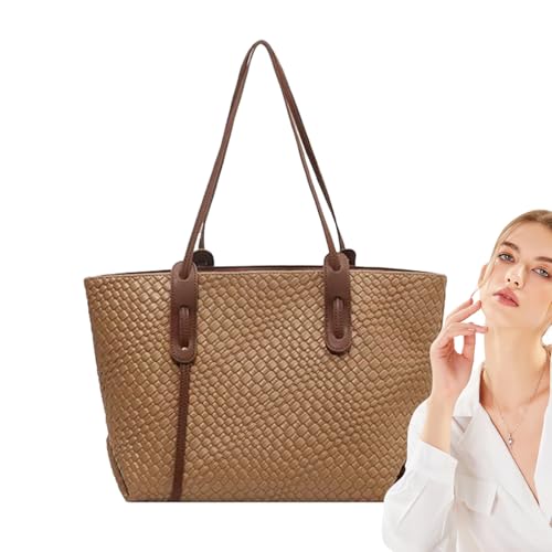 Geflochtene Strandtasche | Leder Handtasche - Groß Leicht Falbar Für Urlaub Einkaufen Arbeit Und Freizeit von Generisch